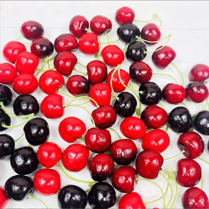 仿真单双叉樱桃道具3.5假车厘子塑料2.5泡沫摆件摄影拍摄模型水果