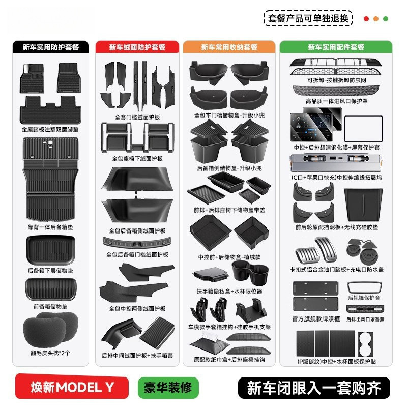 Tesla Floor Mats for Tesla Model 3/Y, TPE, Car Accessories (Universal Foot Pad) - model-y-luxury-set