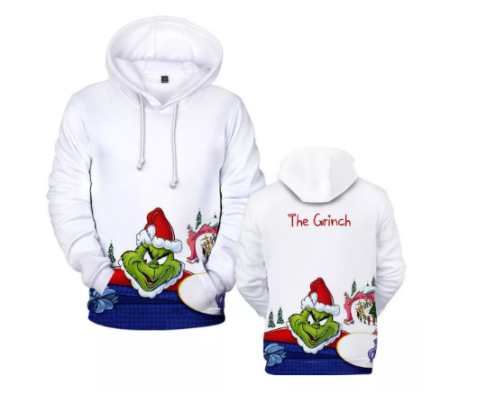 2024 Navidad piel verde extraño Grinch 3D Impresión digital suéter con capucha traje de dos piezas