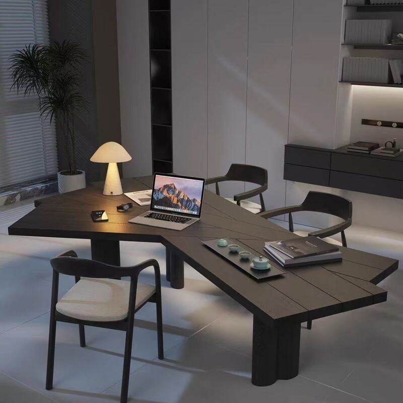 Italian Solid Wood Desk Computer Table Tea Table Black Special-Shaped Modern Simple High-End Home Living Room Desk