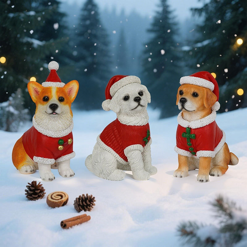  New Product Christmas Labrador Bichon Corgi Cute Dog Christmas Ornaments Resin Home Decoration