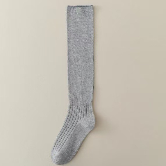 ミドル丈ソックス、白い靴下、女性用、春秋、メイラード風、ショートブーツに合うグレーの重ね履きソックス、膝丈、ふくらはぎ丈ソックス
