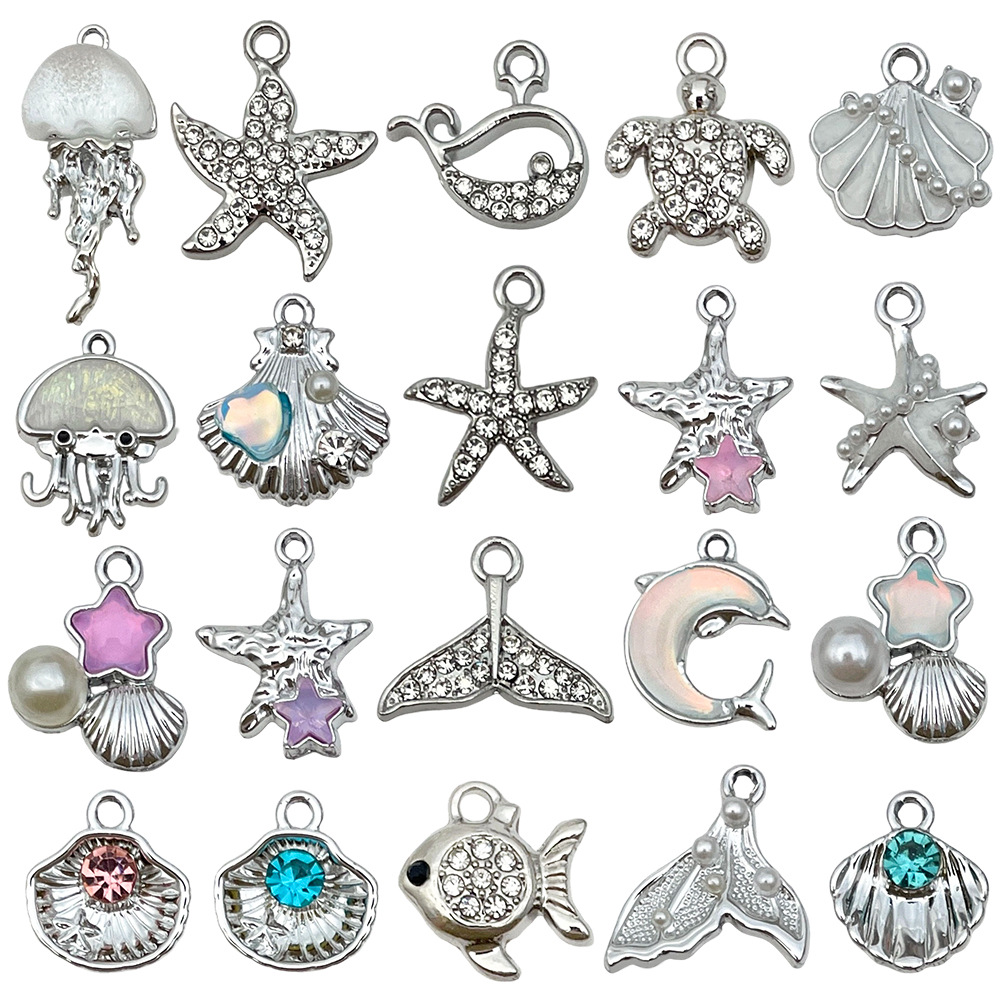 Mix 20 pieces - white k hanging plated dot diamond ocean shell starfish series - 20 styles 1-25g each - SN1830