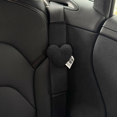Car seat belt shoulder Sürətlər qutusu və əl tormozu başlıqları - linen-black-shoulder-pads-plush-black-love-single
