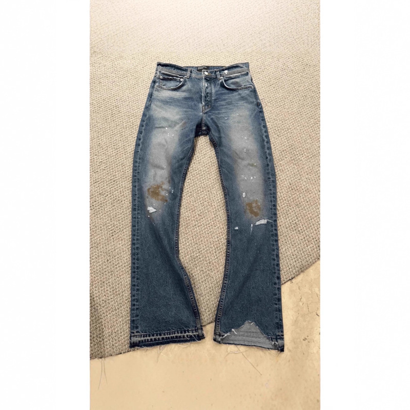 Erd Melancholic Rich Second-Generation Patchwork Velvet Burnt Slender Washed Knife-Cut Distressed Bootcut Jeans for Men