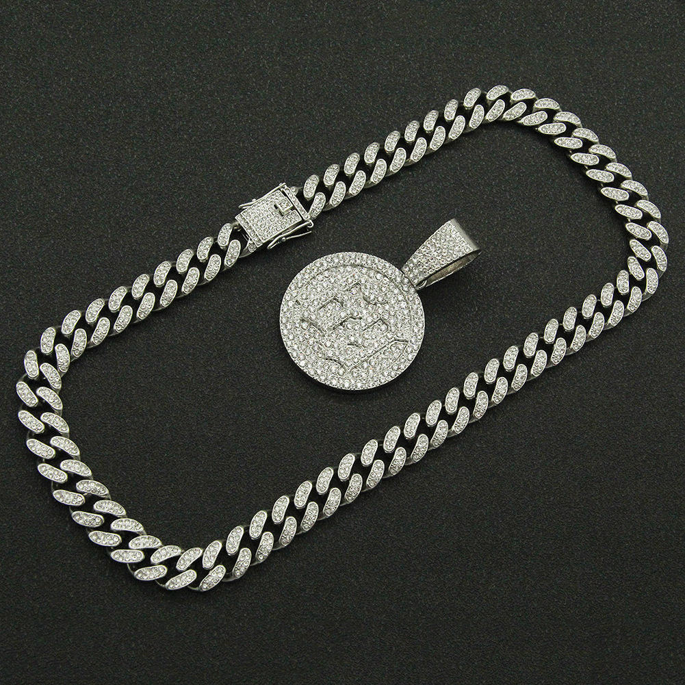 European and American full diamond threedimensional pendant Cuban chain necklace wholesalepicture3