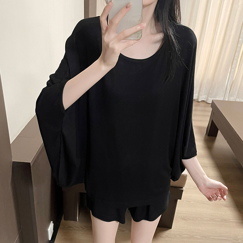 バットスリーブパジャマ レディース 春夏 レーヨン ラウンドネック プルオーバー ショートパンツ カジュアル ホームウェア 女の子用 ルームウェア 通気性 快適|undefined
