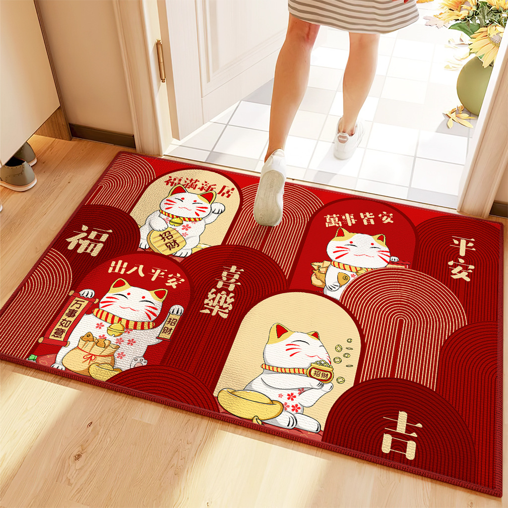 Alfombra de piso de estilo chino pasillo alfombra de puerta roja resistente a las manchas alfombra de pasillo se puede cortar alfombra de piso festivo y seguro