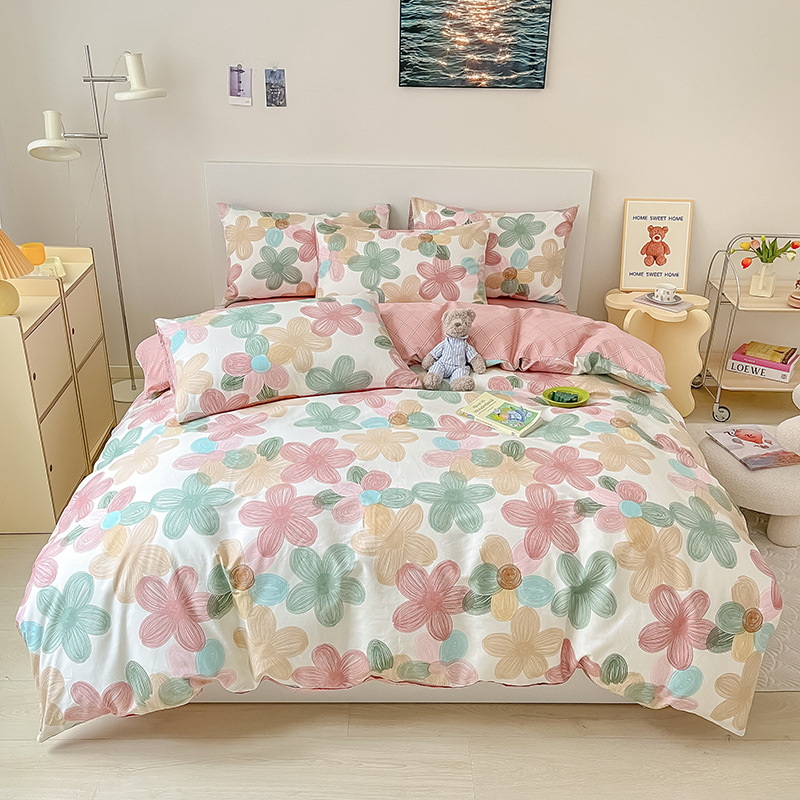 Cuerpo de algodón de cuatro piezas de amor, cama de cama, cama de cama, dormitorio de estudiantes, ropa de cama de tres piezas.