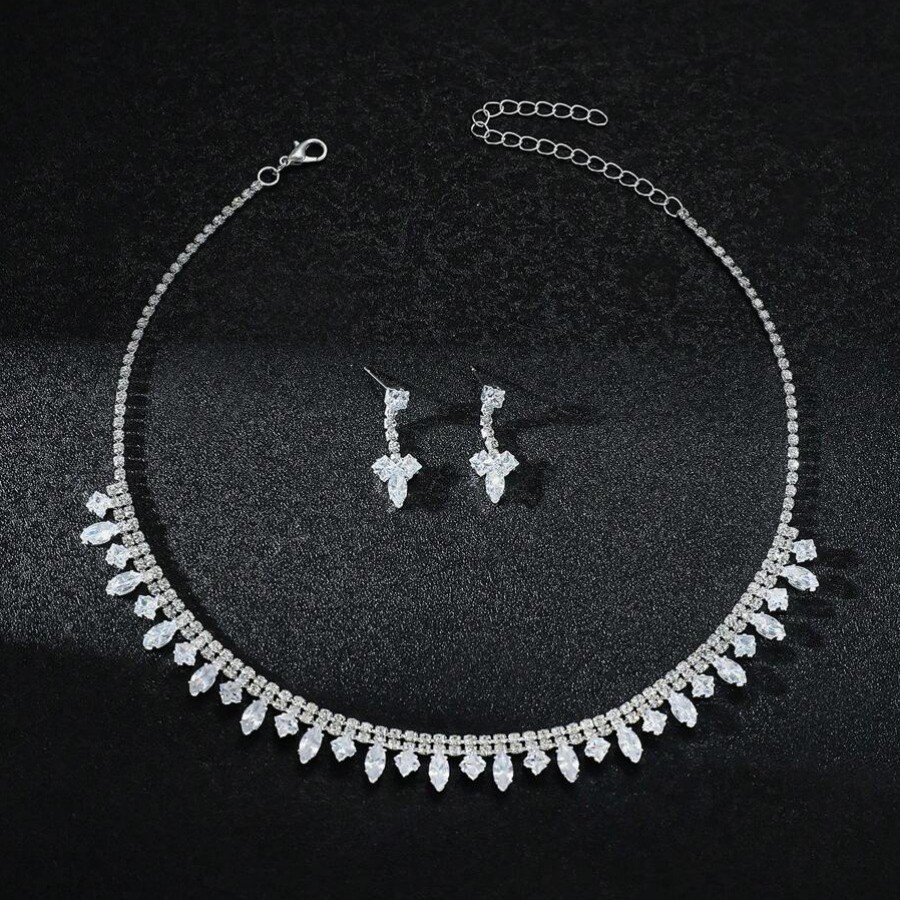 Set di gioielli da sposa in zircone collana orecchini e bracciale_voghion.com