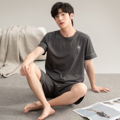 夏の新作7A抗菌純綿パジャマ メンズ 半袖ショートパンツ 薄手 プルオーバー メンズカジュアルホームウェアセット 夏