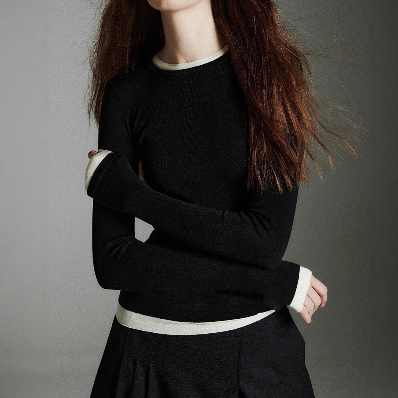 德国BIELLA160s黄金羊毛120s可水洗 撞色假两件多领针织打底