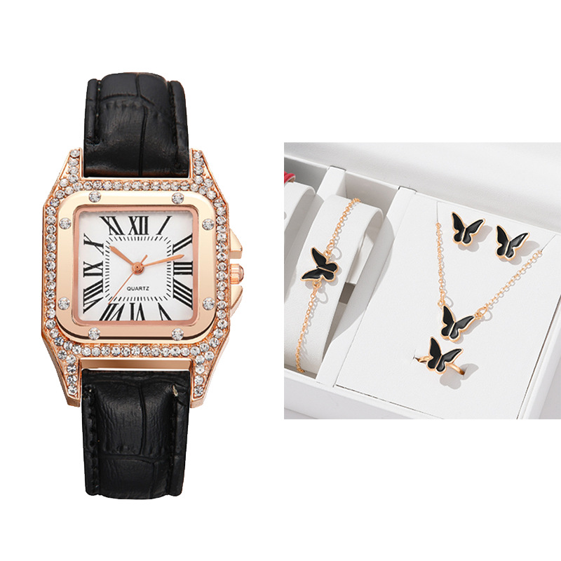 Square diamond belt gift Women's Watch TikTok fast hand Internet celebrity same style women's casual Roman Diamond-embedded square quartz watch