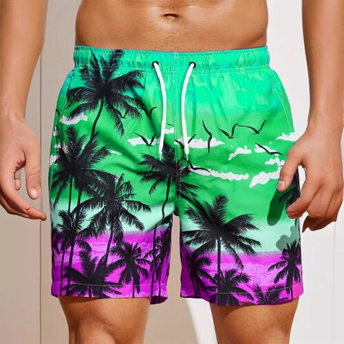 Relaxed European and American Men's Summer Surf Shorts with 3D Printed Cat Pattern Casual Sport Shorts