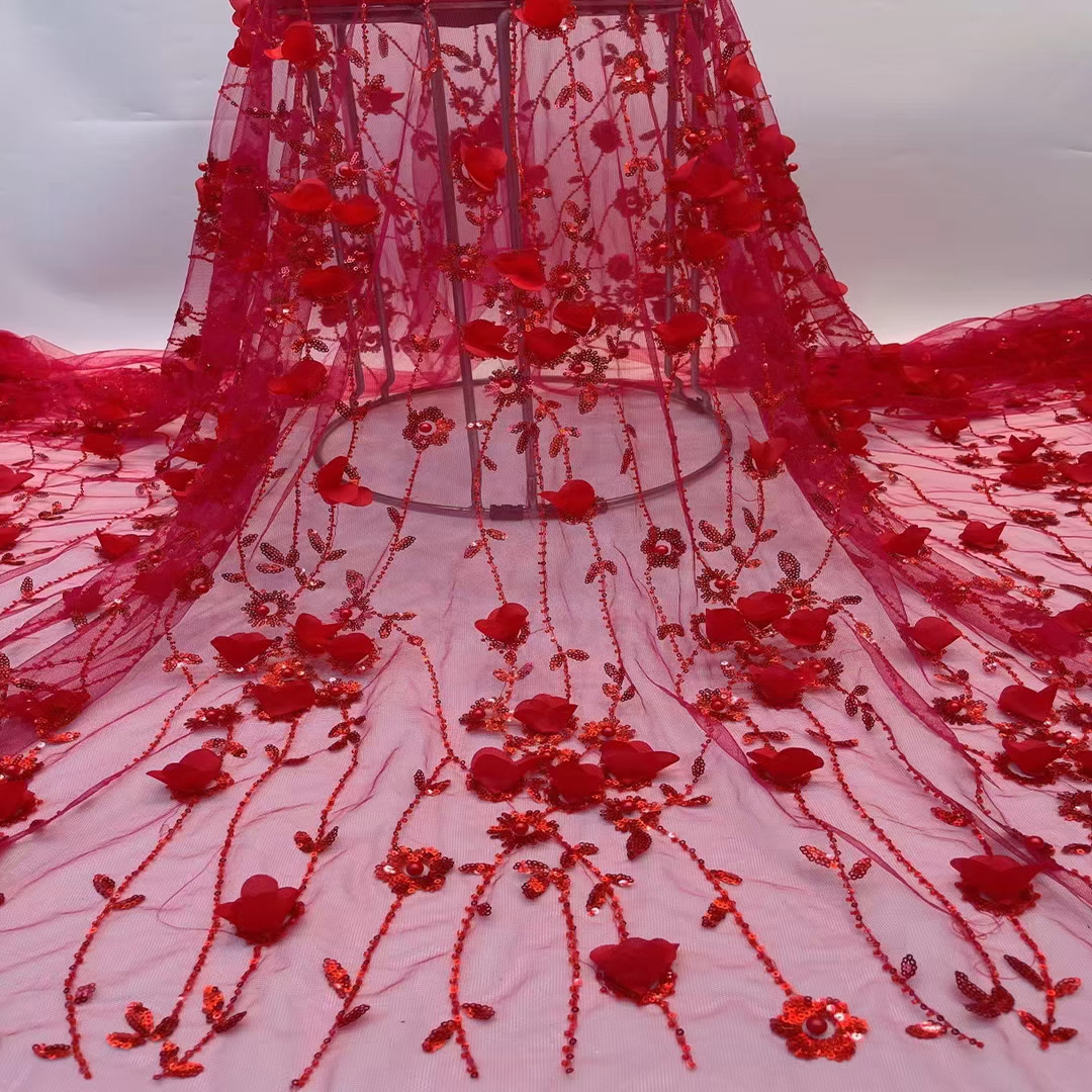Flor tridimensional lentejuelas granos burbuja perlas vestido de boda encaje tela matrimonio gasa telas JX1913 image 4
