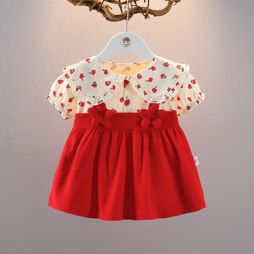 Summer Girl Floral Print Dress Trendy Summer Outfit Baby Girl Short Sleeve Princess Dress Infant Summer Clothes