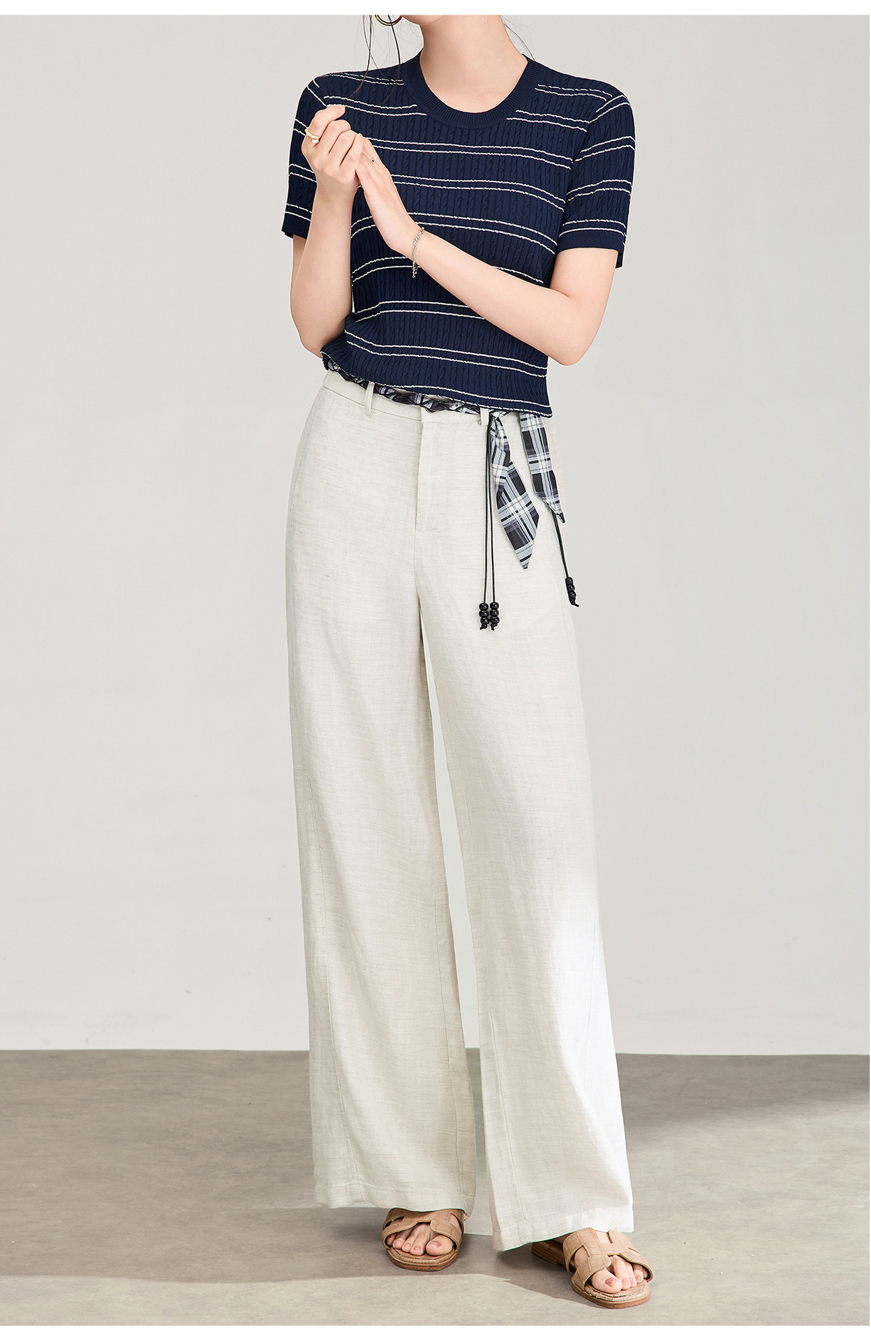 Quần culottes nữ ống rộng chất liệu linen phối dây rút cạp — màu sắc chi tiết 13