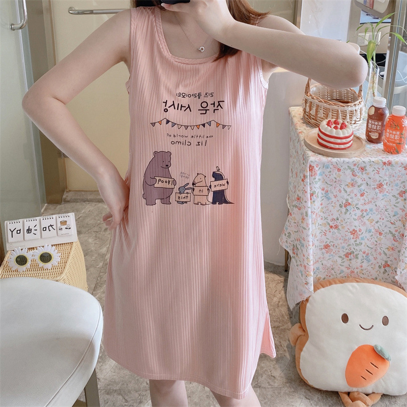 2024 chaleco de verano vestido de pijama con cojín de pecho de chicas de dibujos animados largo vestido sin mangas delgado ropa de hogar al por mayor