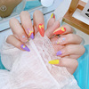 Rainbow two-color painted nail stickers with bow, french style, gradient, ready-made product, wholesale