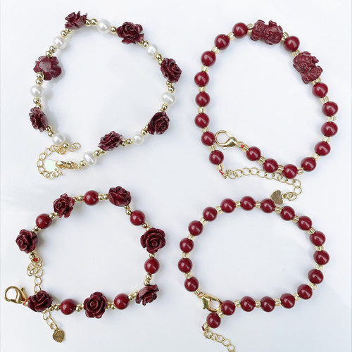 Cinnabar Pearl Bracelet High-content Purple Gold Sand Rose Pearl Bracelet Xiaohongshu Adjustable Cinnabar Necklace