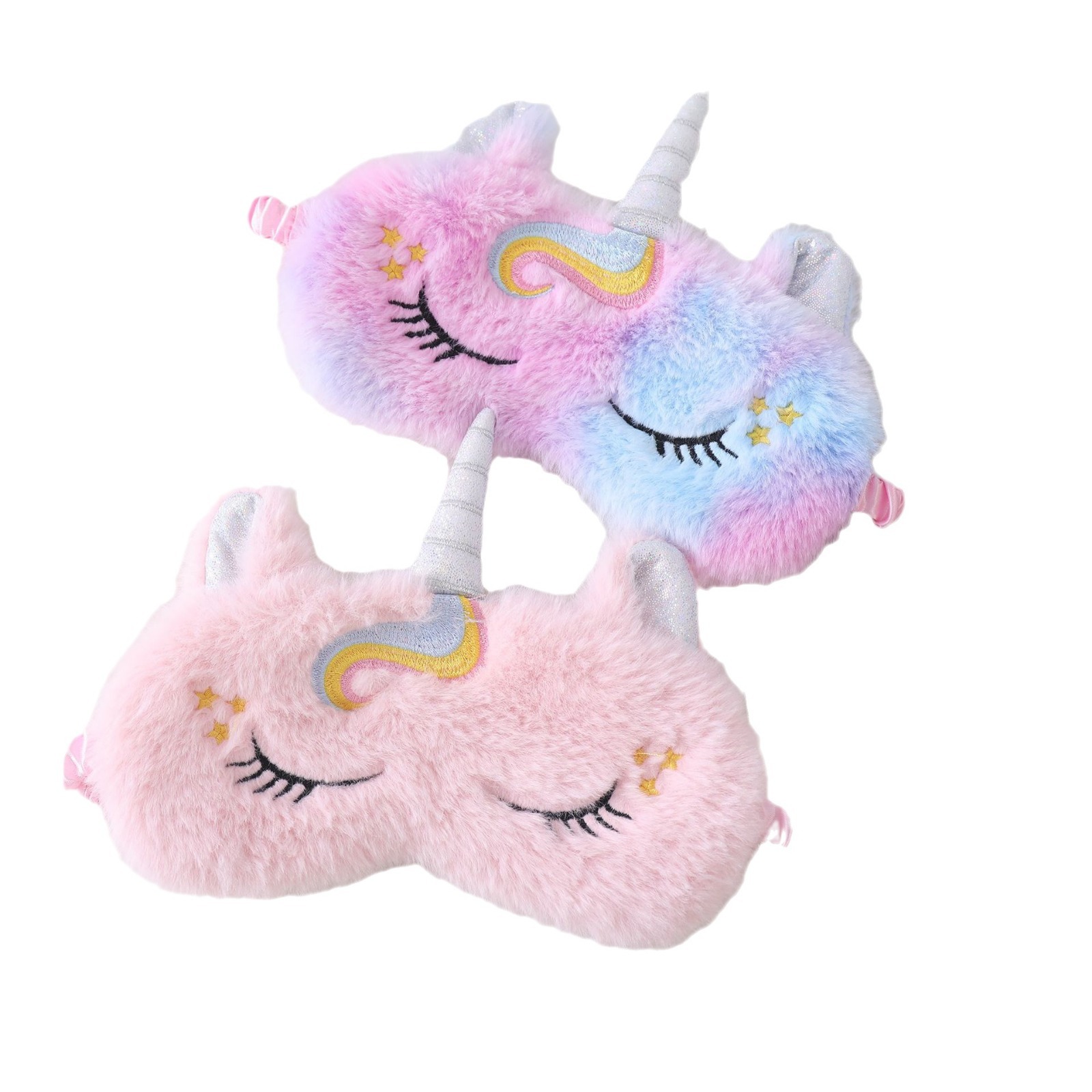 Máscara de ojo de felpa bordada de piel de conejo lindo transfronterizo sombreado protección de los ojos del sueño máscara de ojo lindo del oído del unicornio en stock