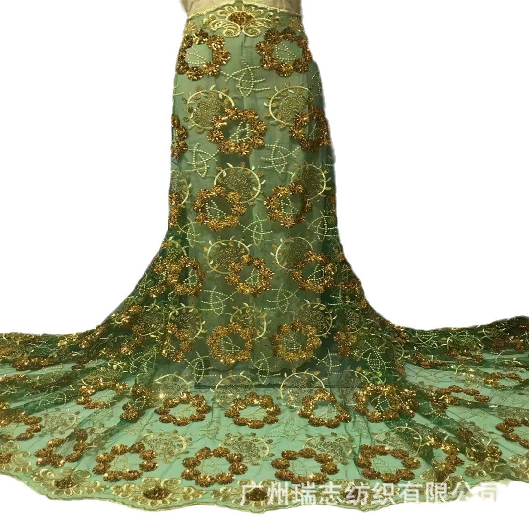 Sequins lace laminación de gran flor posicionamiento patrón de malla de hilo de bordado sequinilla perspectiva desfile vestido de prom tela