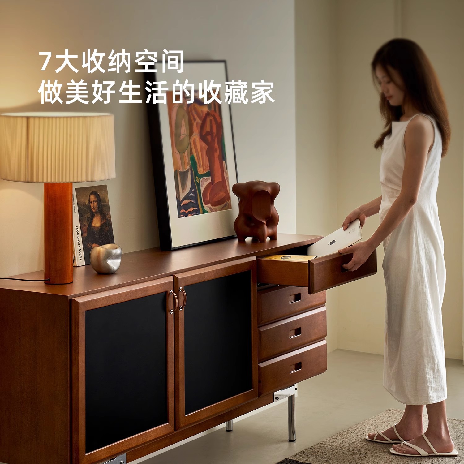 Gabinete de comedor medieval, gabinete de almacenamiento retro de madera maciza contra la pared, gabinete de almacenamiento de sala de estar doméstico integrado, mesa de colocación de máquina de café