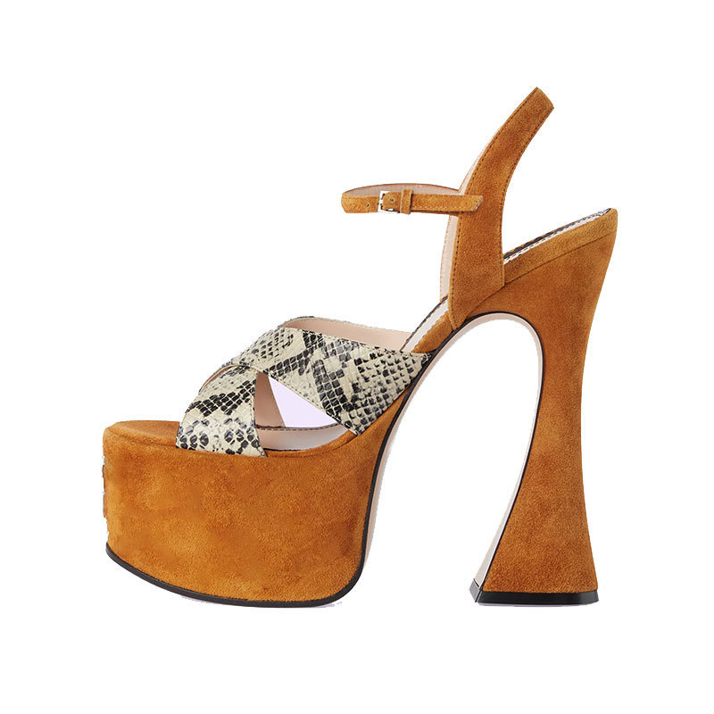 European and American style cross-border foreign trade summer thick heel super high heel fish mouth sandals women's hollow thick waterproof platform pointed round head boots women