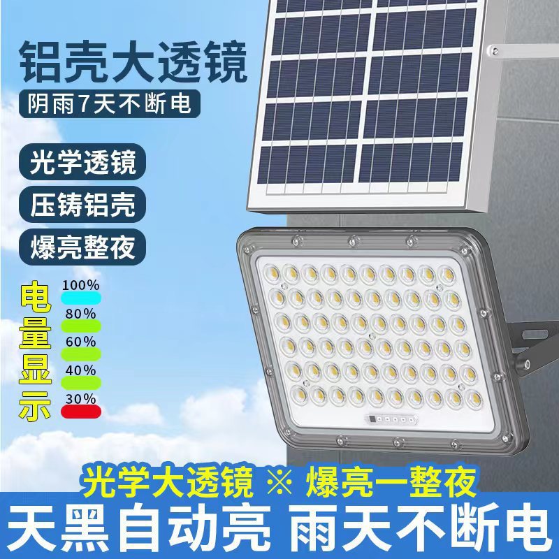 Nuevo tipo de lente de aluminio de aluminio de comercio electrónico lámpara solar al aire libre de alta potencia lámpara de calle solar proyector lámpara mayorista