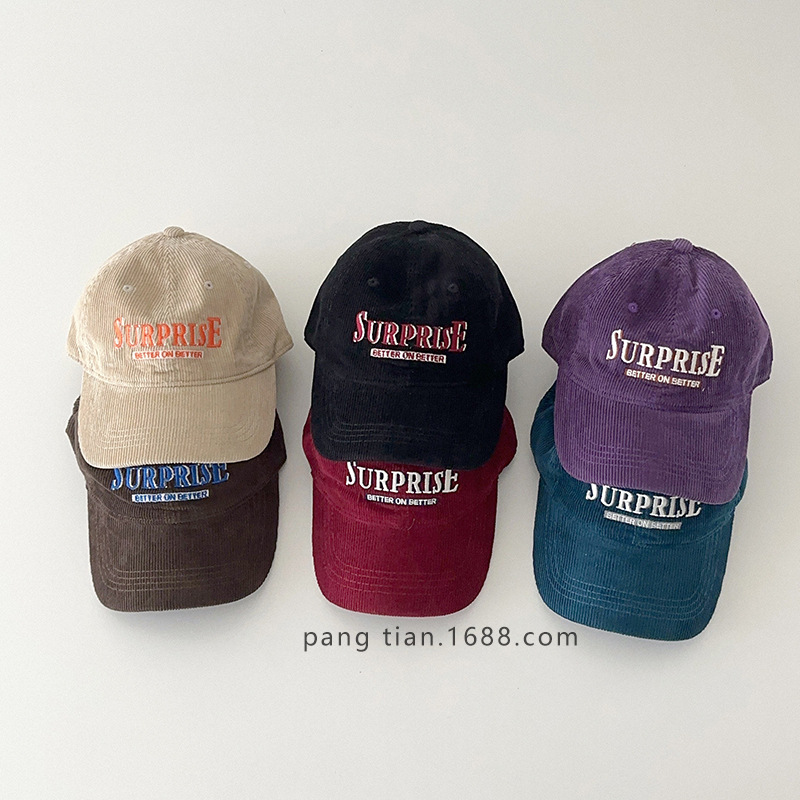 Corduroy children's fashionable demi-season baseball cap with hood…