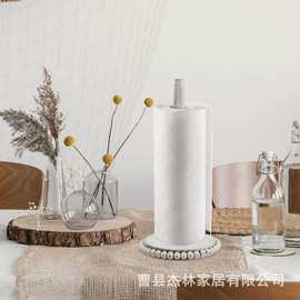 美式木质纸巾架桌面卷纸收纳架装饰木珠底座纸巾架一次性抹布架