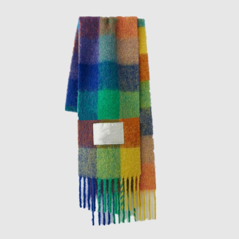 2022 European And American AC Same Style Autumn And Winter Imitation Cashmere Thick Beard Scarf Rainbow Plaid Warm Female Student Live Broadcast Explosion