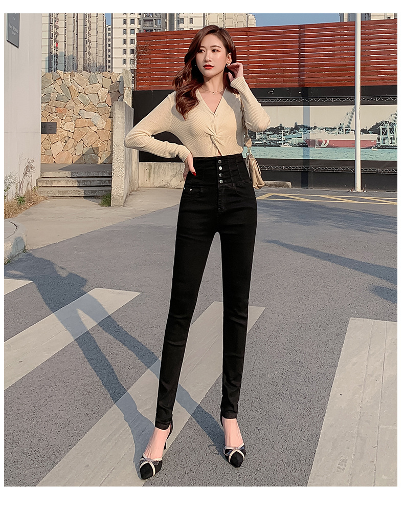 high waist stretch black high waist jeans  NSDT39189