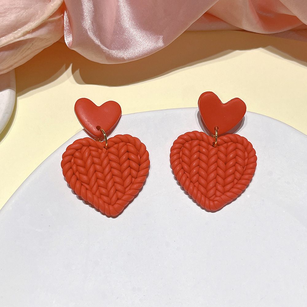 11g Weight Drop Earrings Classification 1 Pair Quantity Daily Occasion soft clay Material Heart Shape Pattern Women'S Gender Handmade Design Simple Style Style Simple Style Heart Shape Soft Clay Handmade Women's Drop Earrings 1 Pair 12