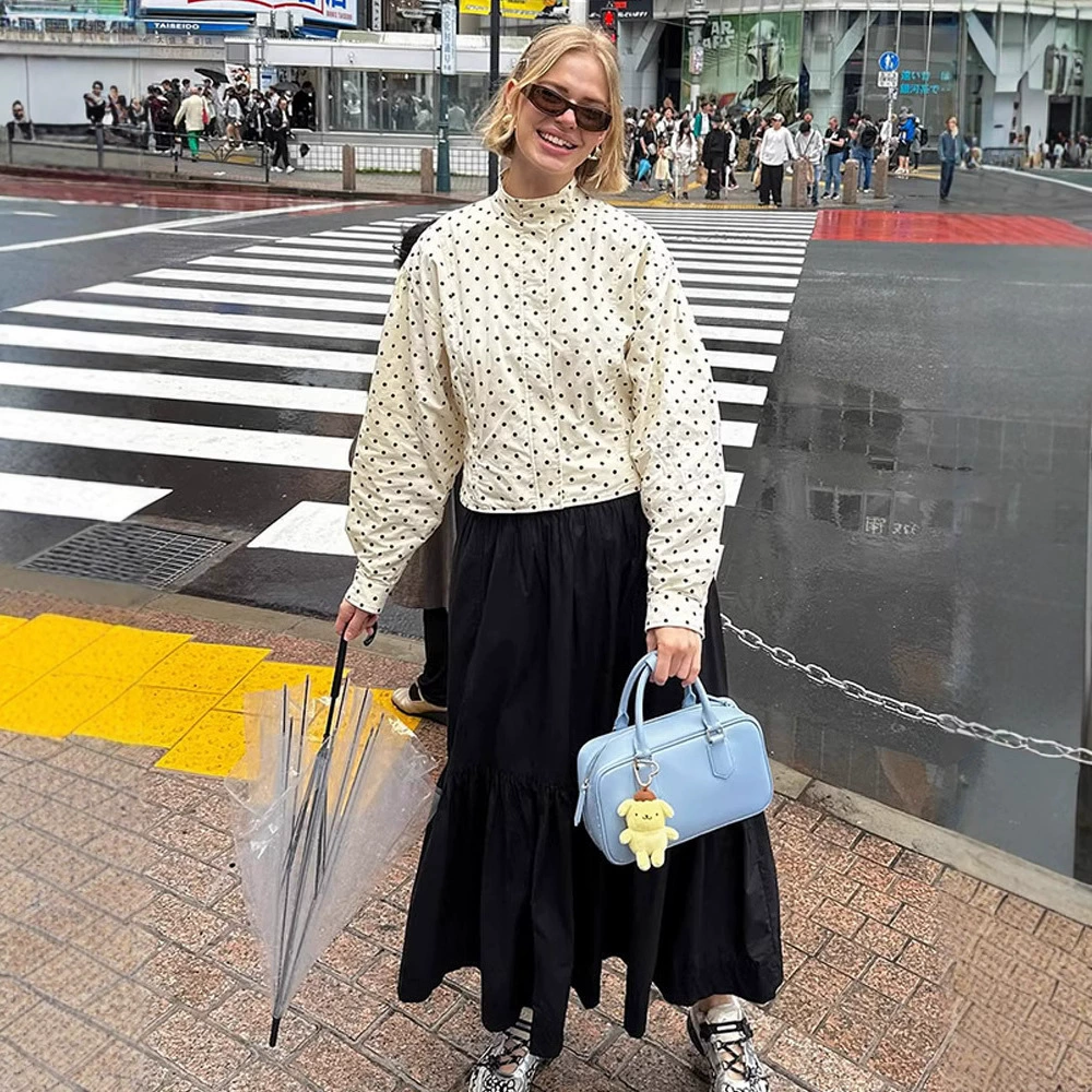 Настоящий снимок сладкого дизайна, куртка в горошек, короткая верхняя одежда, топы для женщин, 2024, трансграничный европейский и американский экспорт AliExpress, новый стиль