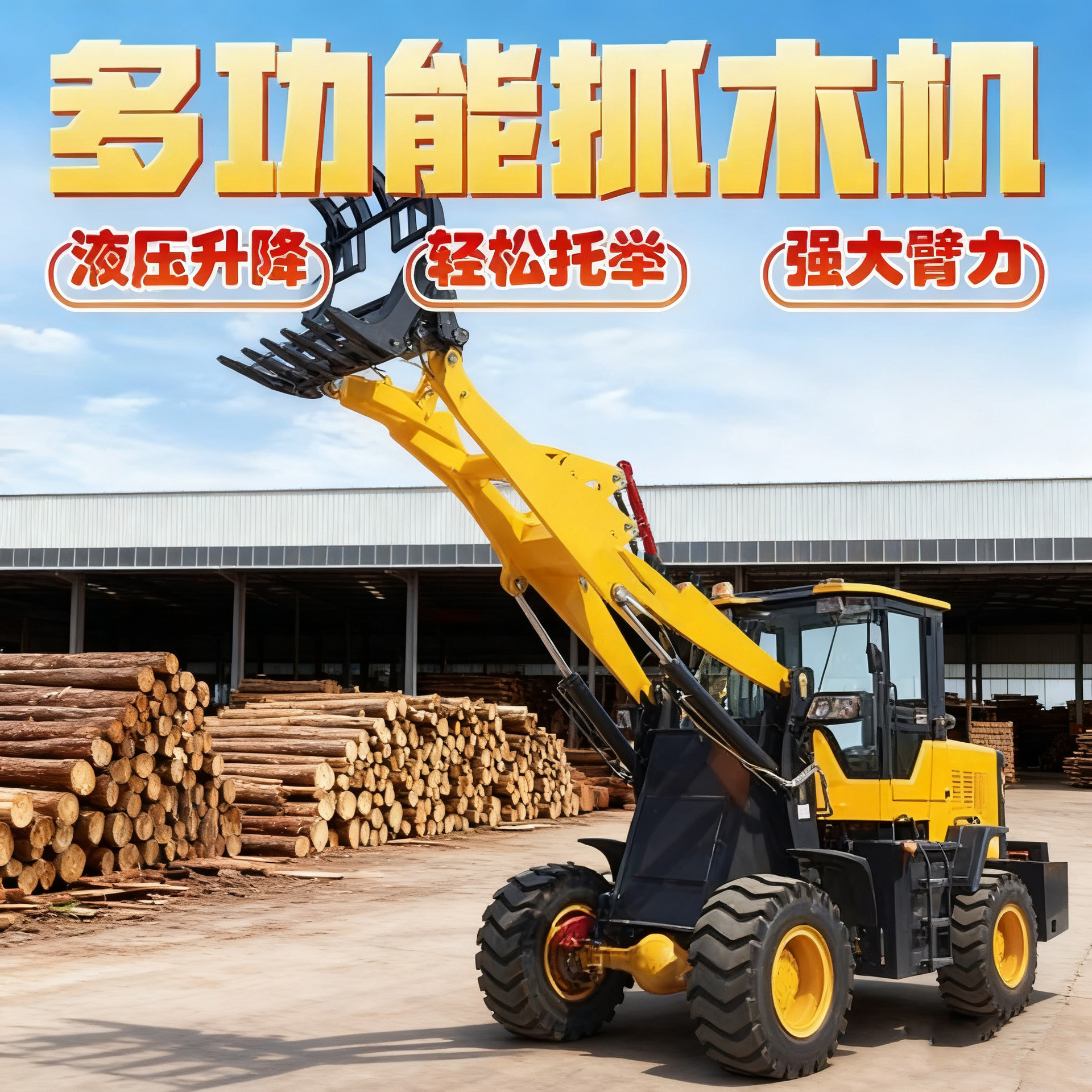 铲车四驱装载机家用装粮王工程铲沙多功能抓木机抓车抓草小铲车