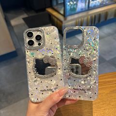 ドットダイヤモンドフレーム シェル柄 KT猫ミラー付き iPhone 17 Pro Max用ケース iP15 新型 14/13対応