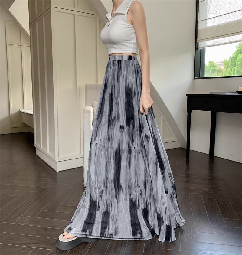 350g Weight Maxi Long Dress Dress Length Type Skirt Dresses Type Spandex, Polyester Fabric Type High Waist Waist Line Micro-Elastic Elasticity Holiday, Daily Occasion Loose Fit Type Printing Pattern Summer, Spring Season Women's Gender Vintage Style, Streetwear Style Blue Color Vintage Tie-Dye Midi Skirt For Women Spring Summer Vacation Style High Waist Slimming A-Line Skirt Draped Long Skirt Niche Flared Skirt Street Style High Street 12