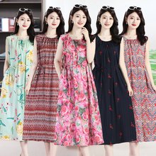 棉绸睡裙宽松遮肚2025新款中老年妈妈夏天人造棉短袖连衣裙带口袋