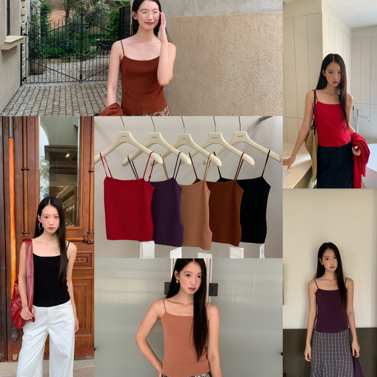 诠释美 NEWOPEN 25秋五色弹力内搭坑条莱赛尔针织吊带背心女F6256