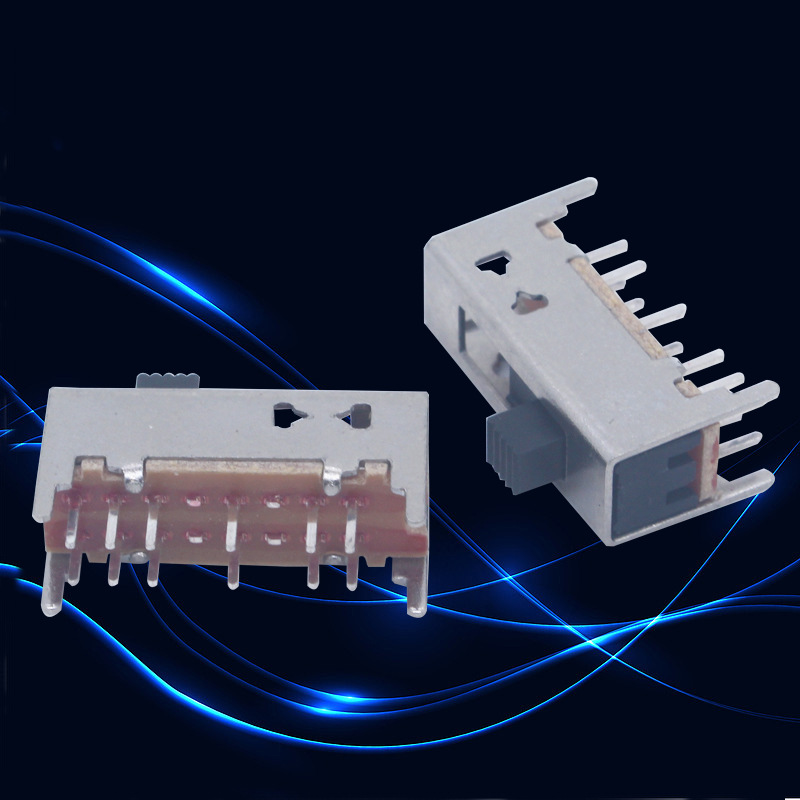 SK-42F01（4P2T）柄高8MM 2档拨动开关 4只固定脚 12脚卧式 波段