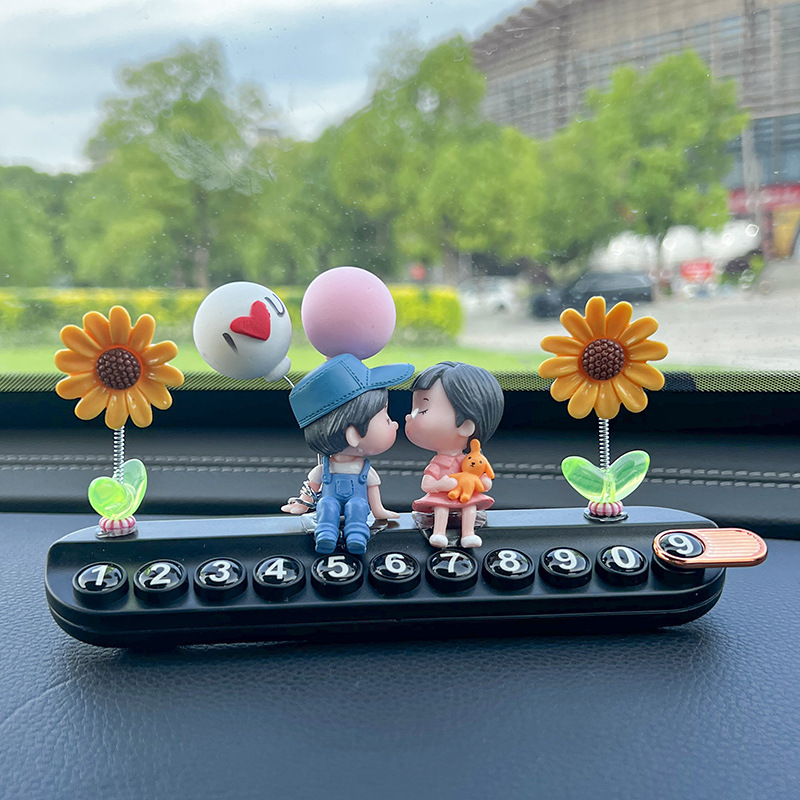 Balloon Couple Doll Temporary Parking Number Plate Cute Creative Car Moving Phone Plate Aromatherapy Car Interior Decoration Ornaments
