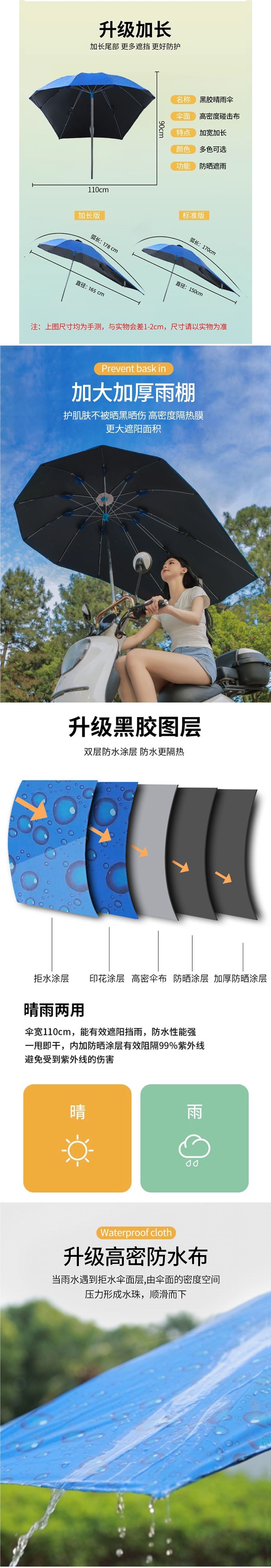 Motorcycle umbrella, electric scooter quick-release sunshade, sun and rain canopy, thickened and foldable, windproof and rainproof