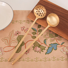 纯黄铜加长柄火锅勺子汤勺漏勺套装一体成型家用加厚厨房用具盛汤