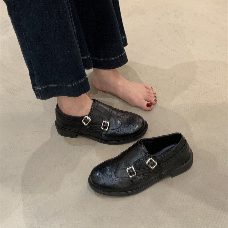法式复古小众平底单鞋黑色小皮鞋秋季新款女鞋子设计感玛丽珍鞋女|undefined
