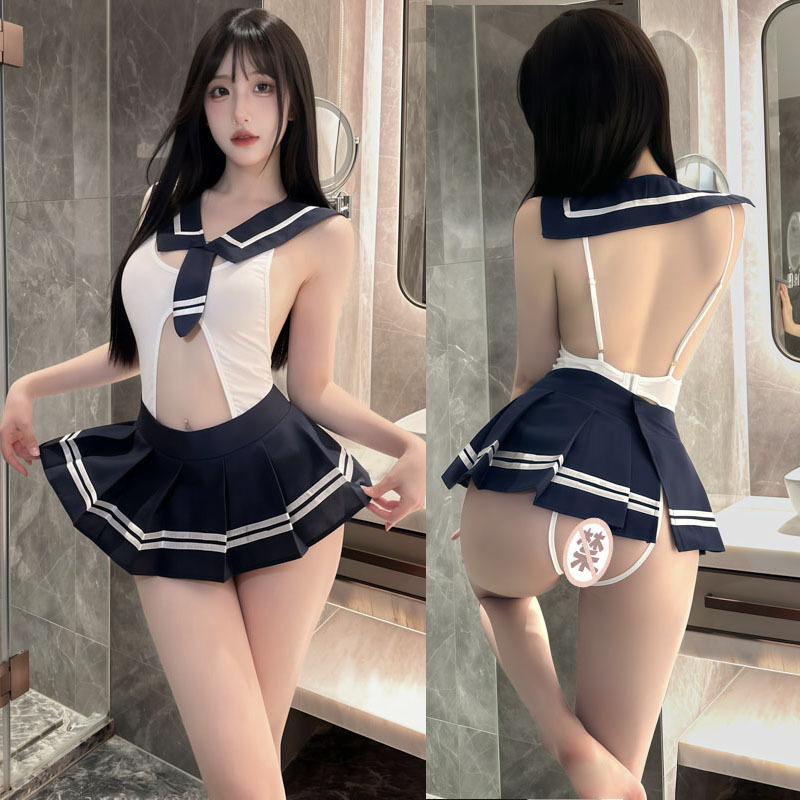 Sexy Lingerie Sexy Fat mm Uniform Open Crotch Jumpsuit College Suit Passionate Sailor Deku Water F156