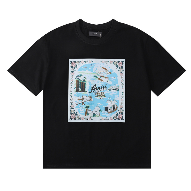 国境を越えた卸売り美潮AMIRI T-Shirt薔薇頭蓋頭プリント双糸純綿半袖tシャツ男女|undefined