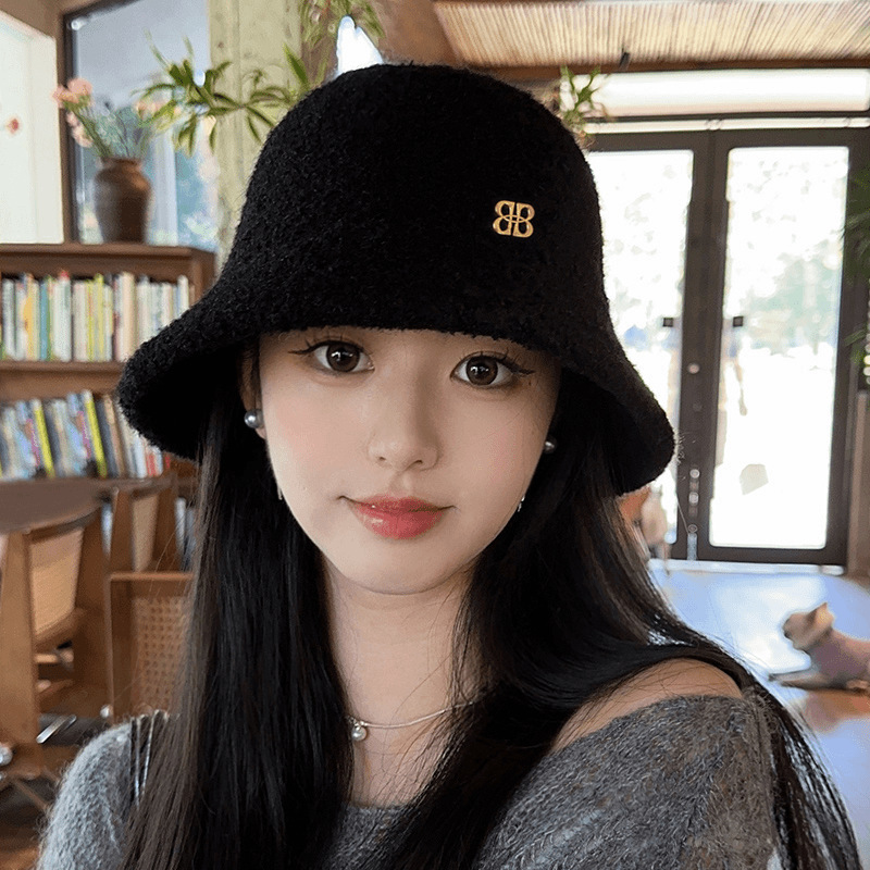 秋冬帽子女羊羔绒渔夫帽韩版保暖显脸小盆帽大头围时尚毛绒帽子|undefined