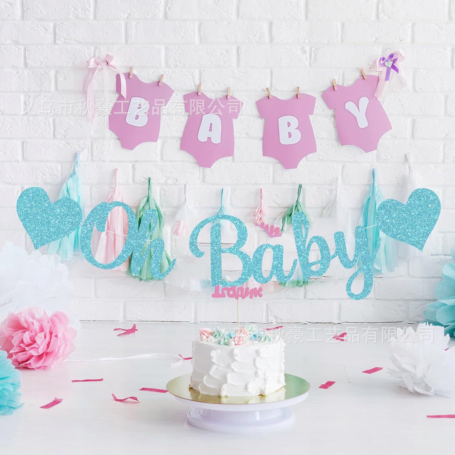 Oh Baby banner baby shower logo azul flash letras bebé sexo revelador fiesta artículos de decoración