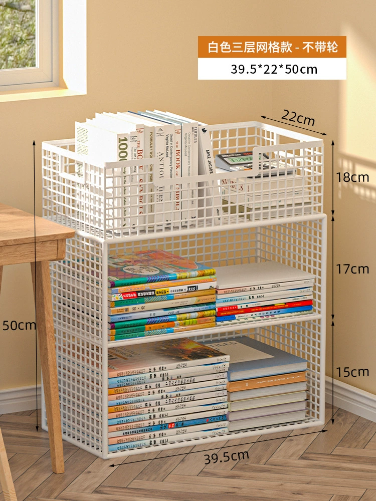 Small movable bookshelf, desktop-to-floor storage with wheels, multi-tier compact organizer